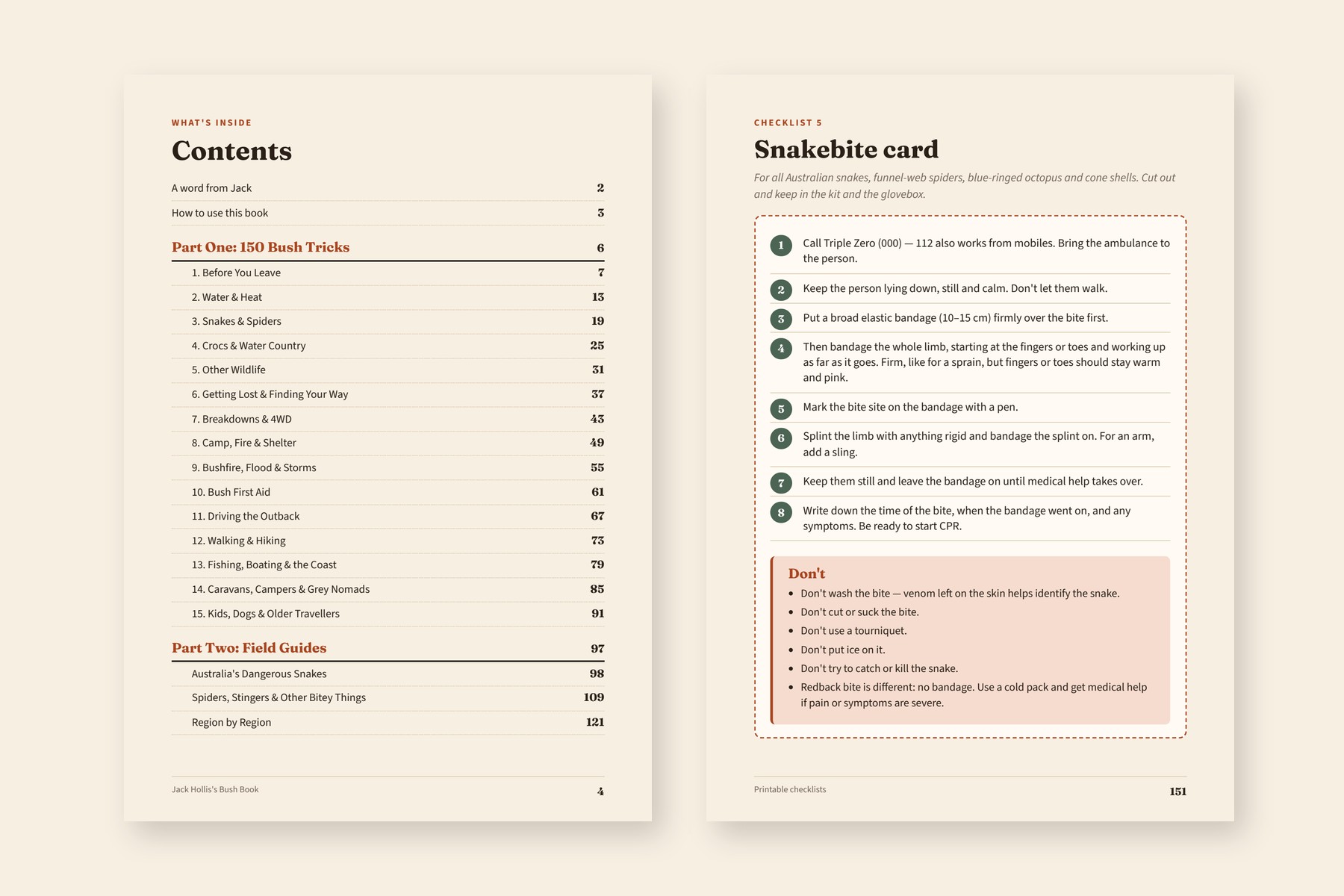 Contents page and a printable checklist